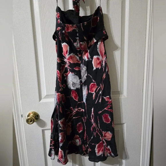 Vintage Donna Ricco 100% Silk Black Floral Print Mini Halter Dress, Lined, EUC! - Picture 2 of 11